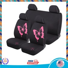 Auto Drive Butterfly Print Full Set Seat Covers Black Polyester Universal Fit