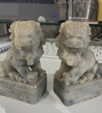 Vintage Chinese Soapstone Foo Dogs Figurines Pair