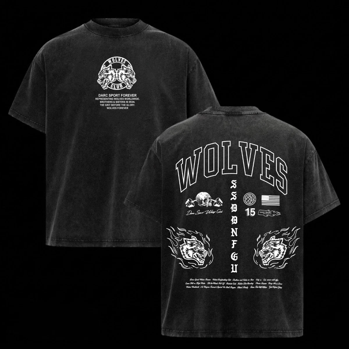 Darc Sport Wolves Forever Gym T-Shirt Bodybuilding Vintage Men's Top Graphic Tee