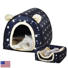 Indoor Pet House Dog Cat Bed with Fluffy Mat Removable Washable Cover