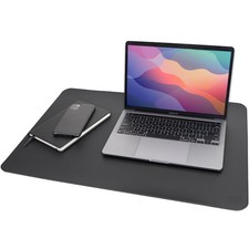 Black Leather Desk Mat 24x17 Inch Non Slip PU Desk Protector Pad Blotter Mat