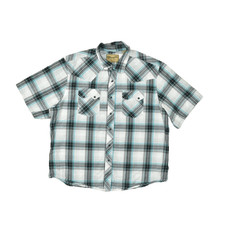 Wrangler Retro Western Shirt Mens XXL Blue White Plaid Pearl Snap Short Sleeve