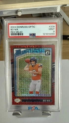 2024 Panini Donruss Optic Bo Nix Red Mojo Rated Rookie Prizm #209 PSA 9