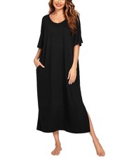 Long Nightgown for Women Short Sleeve Sleepwear Plus Size Loungewear with Poc...