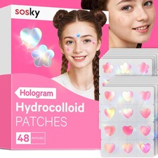 Sosky Hologram Pimple Patches for Face, 48 Count Pack of 1 , Pink
