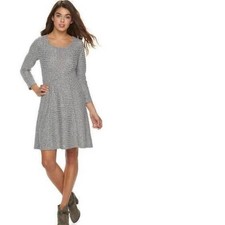 Womens Sweater Dress Large Silver Stretch Scoop Neck 3/4 Sleeve Cloud Chaser Jr
