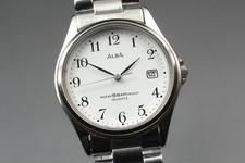 Vtg.1997 N MINT SEIKO ALBA V732-0D10 Round Day/Date Quartz Men's Watch JAPAN