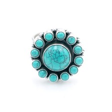 Natural Turquoise Ring 925 Sterling Silver Ring Blue Flower Ring Wedding Jewelry