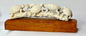 Vtg Bale Of 6 Turtles Carved Antler Shed On Wood Base