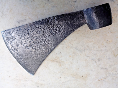 Antique Sharp Axe Wrought Portel in Carbon Steel Blacksmith Signed Mark Embossed