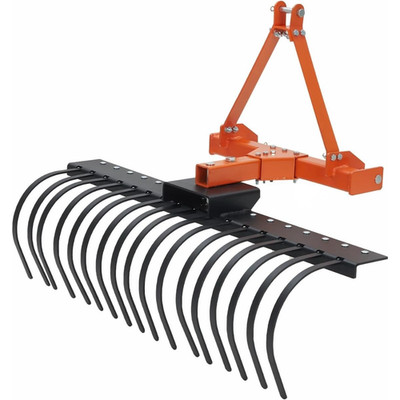 Black 3 Point 50'' Landscape Rake for Cat 0/1 with 360° Rotation & Spring Tines