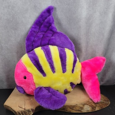 Tropical Fish Plush Vintage Colorful Yellow Pink Purple 90s Stuffed Animal 15''