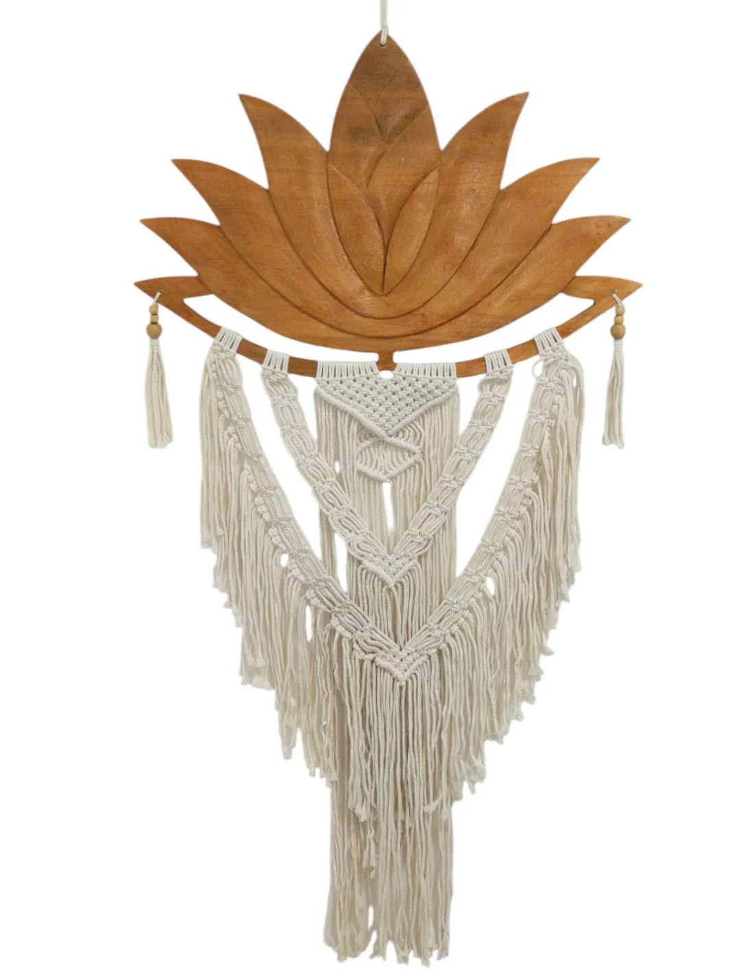 Attrape-rêve macramé Fleur de Lotus géant 115x53cm en coton beige naturel pour chambre