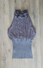 Damen Ärmellose Bluse Neckholder Größe S / 36 Cami Party Top Falten Stehkragen 