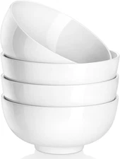 26 Oz Porcelain Soup Bowl, 6” Cereal Bowl - White Bowl Set of 4 Dishwasher Safe