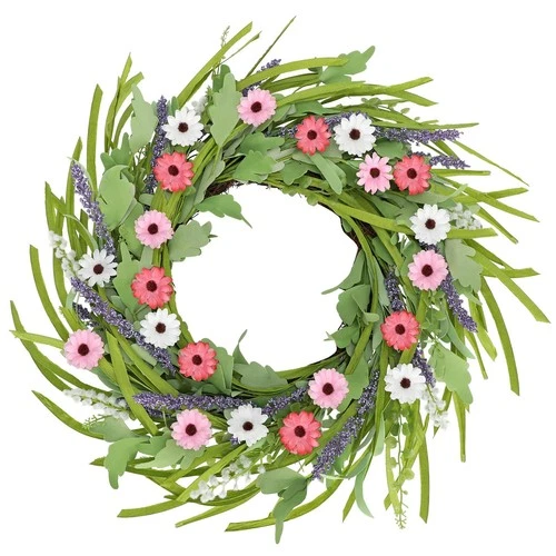 Oairse Spring Wreath for Front Door 24 Inch Artificial Daisy Lavender Wreath