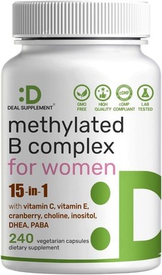 DEAL SUPPLEMENT Methylated B Complex for Women, 240 Vegetarian Capsules | 15-in-
