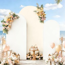 Tinkllicoy Arch Backdrop Cover Stretchy Backdrop White Beige, 6 6.6 7.2FT