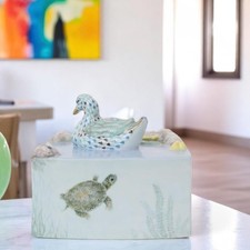 Herend Pond Life Duck Blue Red Fishnet Porcel...