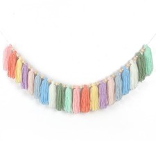 Boho Yarn Tassel Garland with Wood Beads Pastel Wall Hanging Tassels Bunting ...
