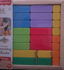 Fisher-Price Toddler Toy Wooden Stacking Blocks, 65 Wood Pieces for Preschool Ki