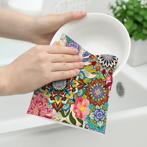 Boho Floral Kitchen Towels Decorative Set of 2, Colorful Flowers Dish Towels ... - Picture 4 of 6