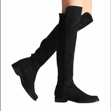 Stuart Weitzman 5050 Black Suede Iconic Over The Knee Stretch Boots NEW Size 8.5