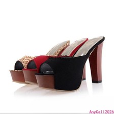 Women's Mules Slingback High Block Heel Open Toe Sandal Slip On Platform Slipper