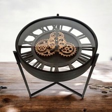 Gear Clock Coffee Table Black & Gold 55cm Roman Numeral Moving Cogs Stunning