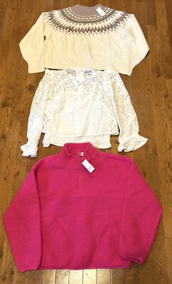 NWT! Gap Kids Lot Of 3 White Lace Top, Sweater,  Fleece Pink Pullover Lot