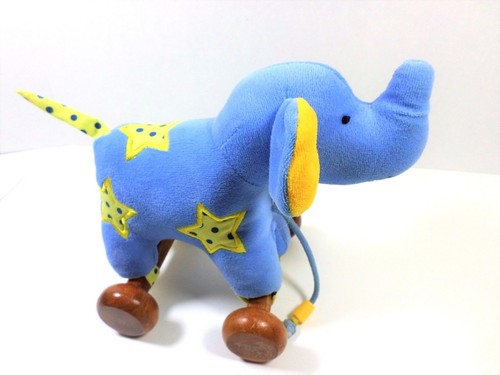 rich frog elephant plush & wood pull unisex baby toy ages 2 and