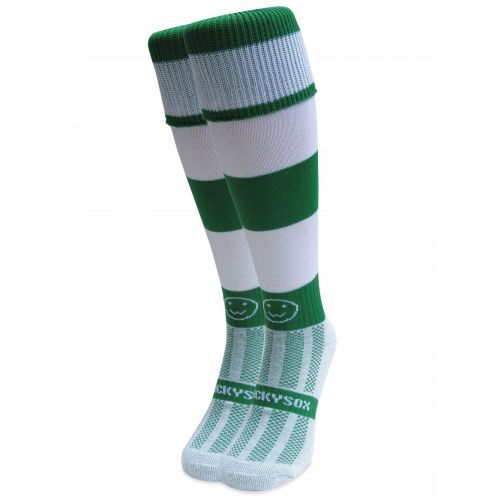 Emerald Green and White Hoop Knee Length Sports Socks, Rugby Socks, Hockey Socks - Picture 1 of 1