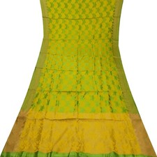 Vintage Green Sarees 100 Pure Silk Woven Floral Indian Sari 5YD Craft Fabric
