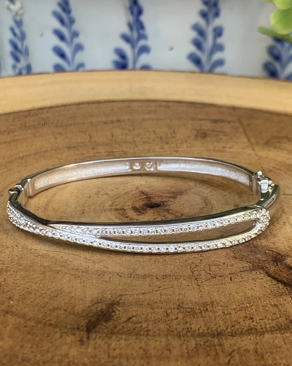 Swarovski Crystal Hinged Bangle Bracelet Silver Rhodium Tone With
