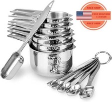 Juego de tazas y cucharas medidoras de 13 piezas, acero inoxidable 18/8. neuvo.