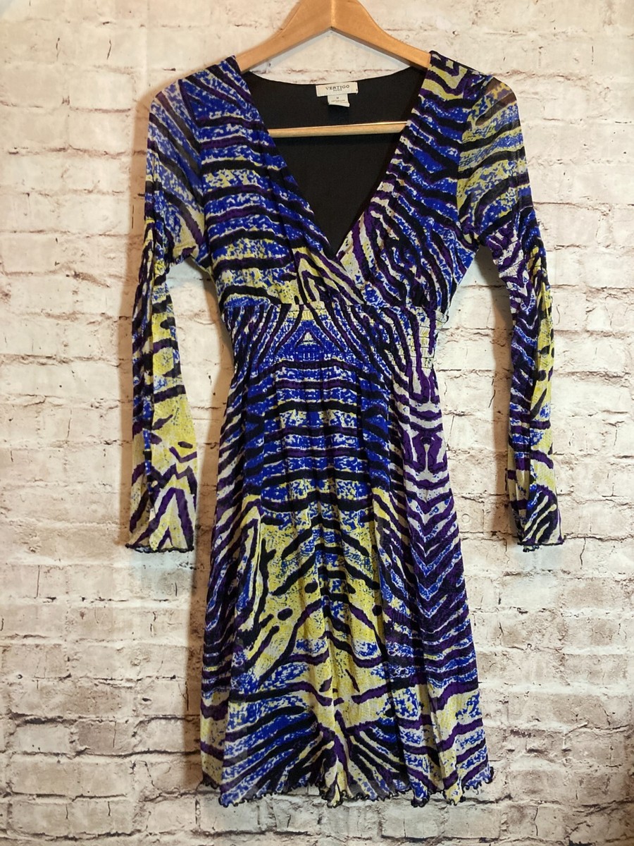 cobalt blue and yellow dress Vertigo Paris Womens Medium Babydoll Mesh & Zebra Print pattern_plain Royal Blue Lace Lace-Up Size:Adult 5.5 4% Elastane.