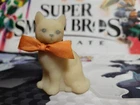 Fenton Cat Figurine White Satin Glass Hand Painted Signed VTG Antique Flowers V2