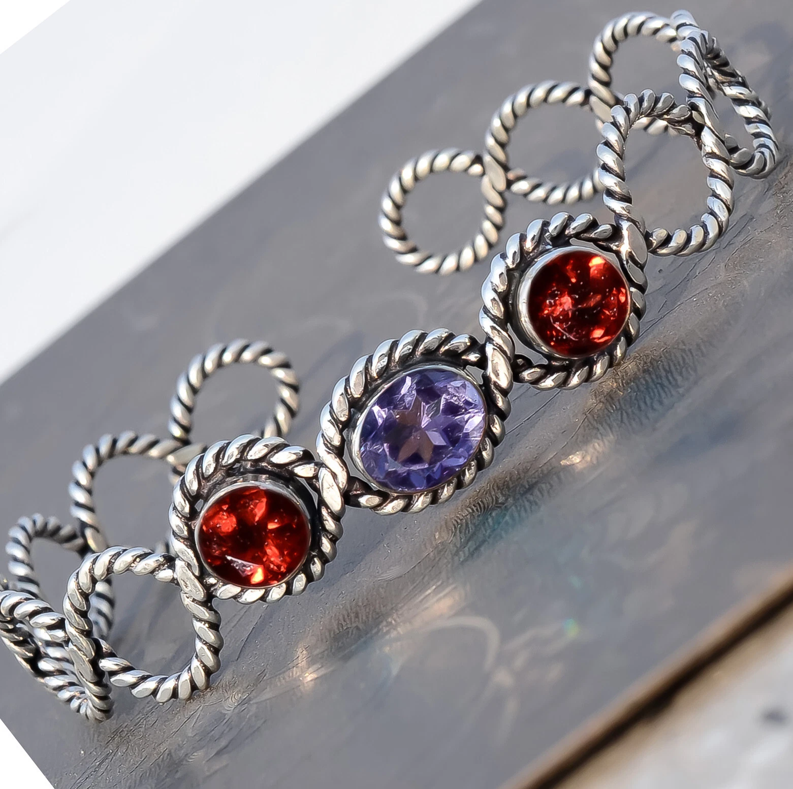 VALENTINO Bracciale Gioielli Taglio Ovale Ametista Taglio Granato Pietre Preziose Polsino Argento Sterling 925