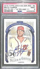 2018 Topps Archives Signature Series Autograph NG94 Bryce Harper No 1 of 1 PSA 9