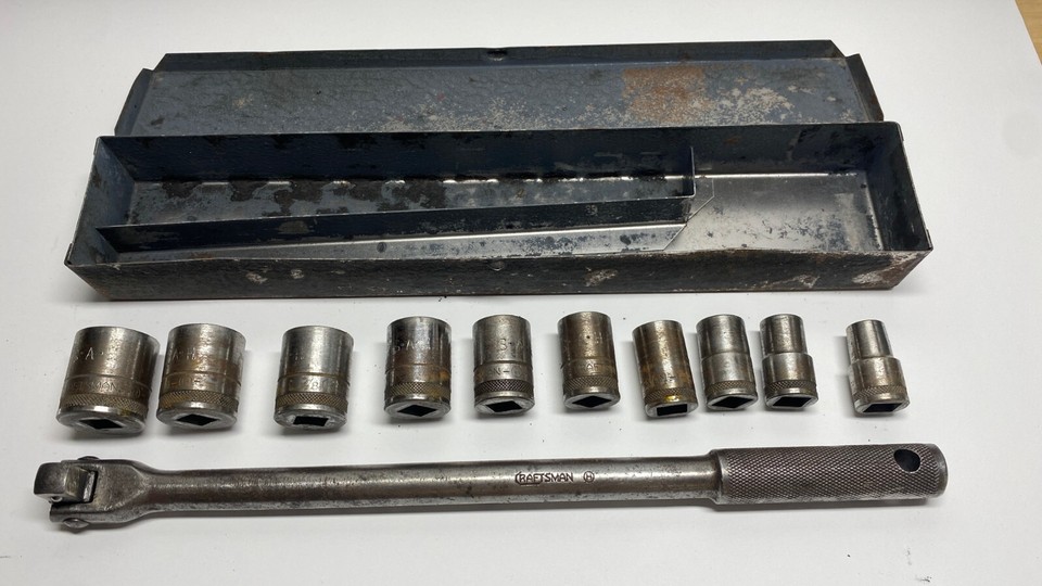Vintage 1940s Craftsman Tools 1/2'' Drive 10 Pc Socket Set Circle H w ...
