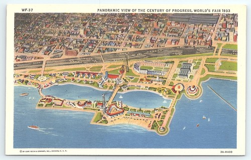 Postcard Panoramic View of the Century of Progress Chicago Worlds Fair 1933 Ill.