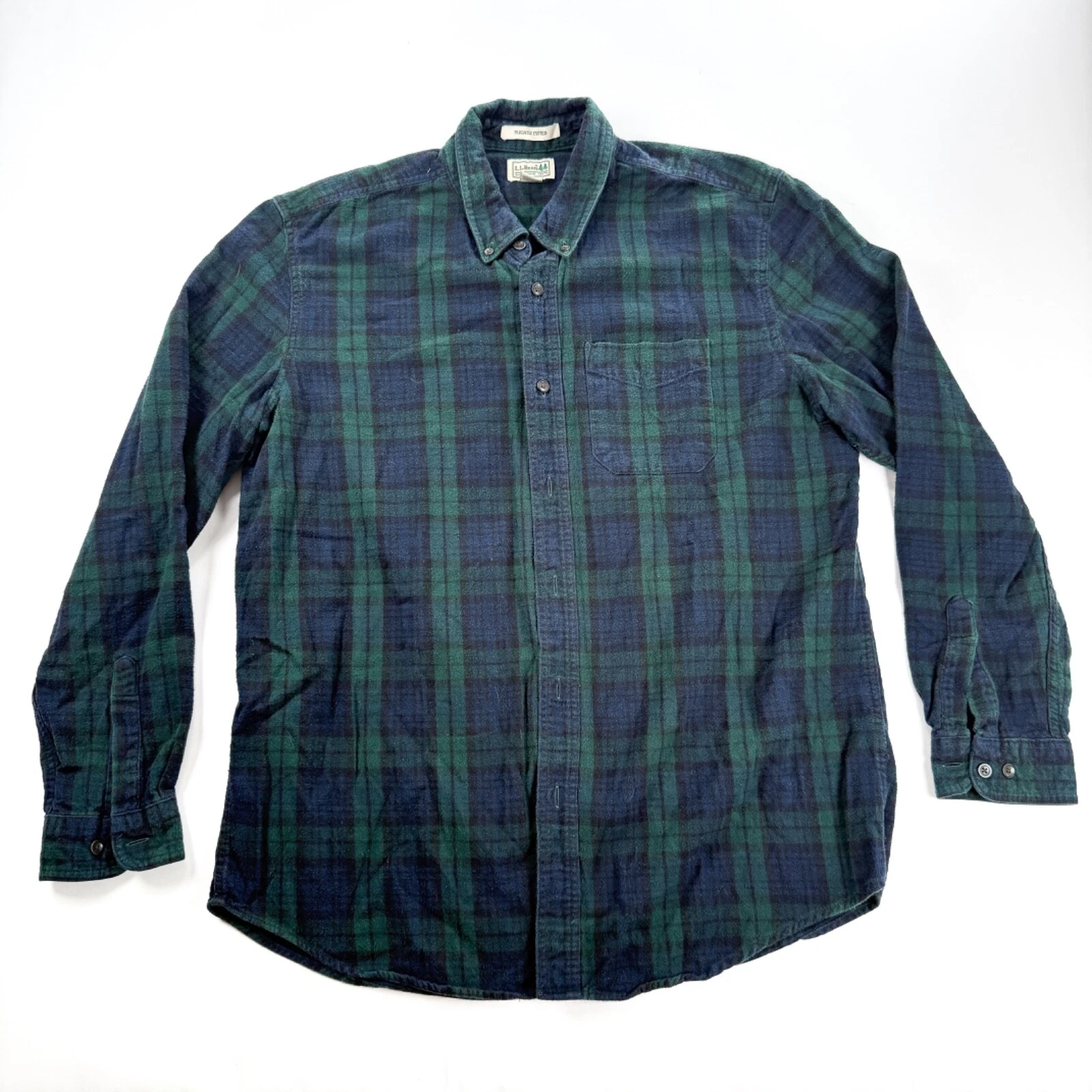 L.L. Bean Men's Flannel Shirt XL Blue/Green Plaid Cotton Button-Down Long Sleeve