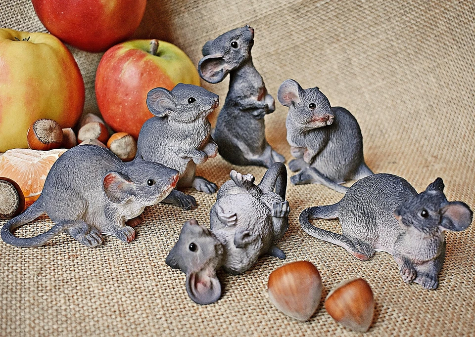 ❀ 6 Mäuse Natürlich Grau 6er Set Gartenfigur Maus 6-9cm Figur Weihnachtsmaus BW