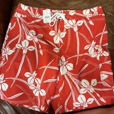 NWT J. Crew Men's Orange  White Tropical 9" Flex Board Shorts Bathing Sz 32