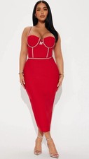 Lara Rhinestone Bandage Midi Dress - Red Dress - Red 1XL