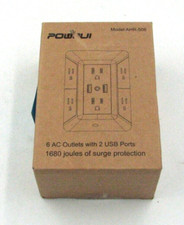 Powrui AHR-508 6 AC Outlets 2 USB Ports Surge Wall Charger 3 Sided White