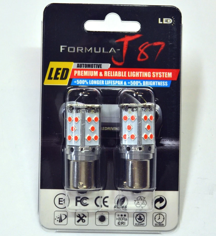 Canbus Error Free LED Light PY21W Red Two Bulbs Front Turn Signal Replace Lamp - Image 2 of 4