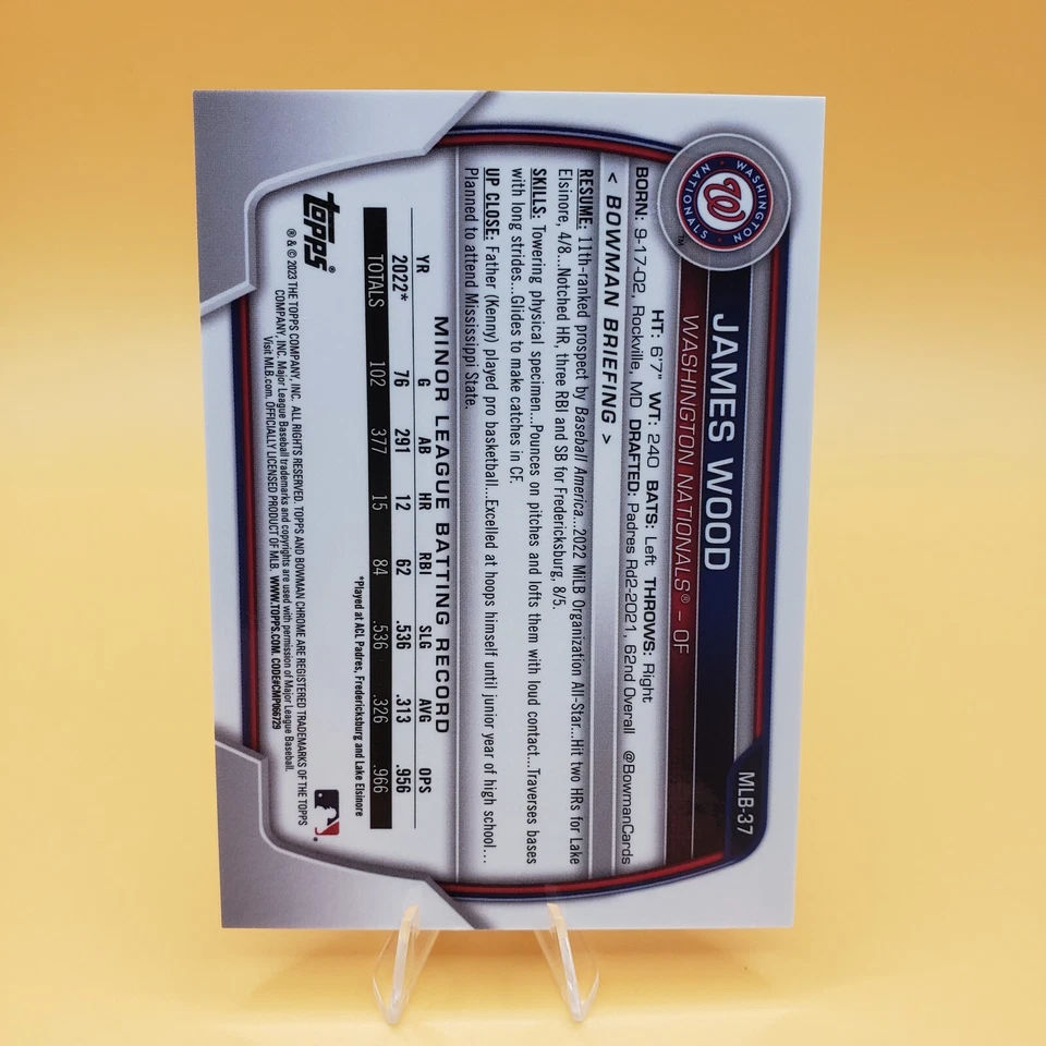 2023 Bowman James Wood Orange Refractor #'d 03/25 National Variation  - Image 2 of 3