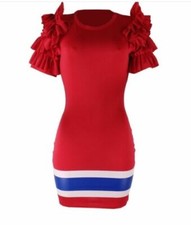 Summer Women Sexy Ruffle Pleated Short Sleeve O-Neck Casual Mini Dress #S