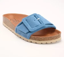 Miz Mooz Reiko Leather Buckled Slide Sandals Ocean 39 Used